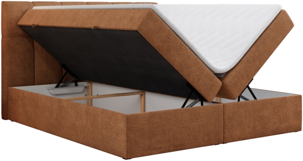 Boxspringbett mit Kopfteil und Topper, Doppelbett - RICO - 200x200cm - Orange Stoff - H3 Bild 4