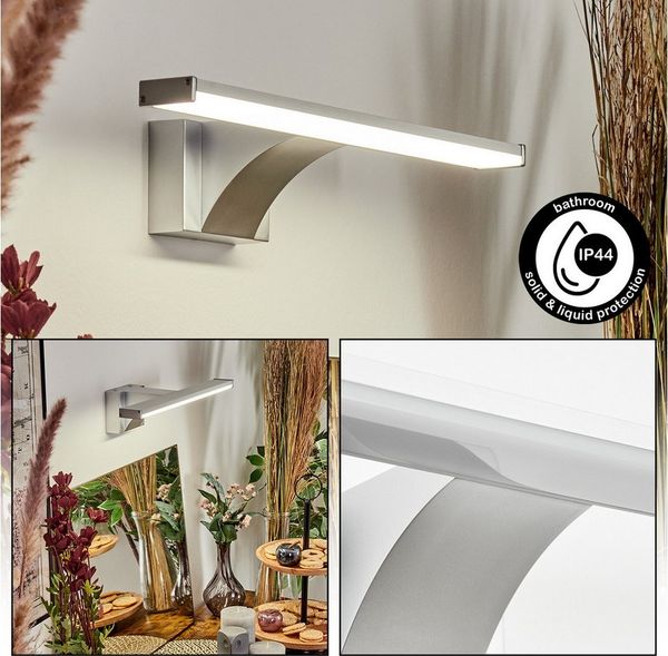 hofstein Spiegelleuchte Wandlampe Metall/Kunststoff, Silber/Chrom/Weiß, Badezimmer geeignet, LED wechselbar, Spiegellampe mit Bewegungsmelder, LED 8,47 W, 1000 L, 4000 K, IP44