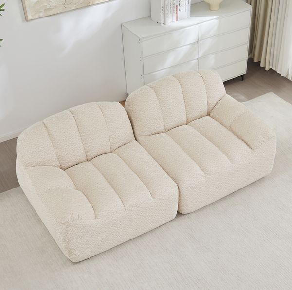2-Sitzer Sofa, Granulierter Fleece, modular & rahmenlos, 210 x 104 x 79 cm, Beige Weiß