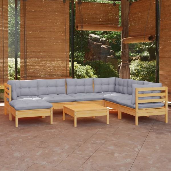 vidaXL 8-tlg. Garten-Lounge-Set mit Grauen Kissen Kiefer Massivholz 3096652