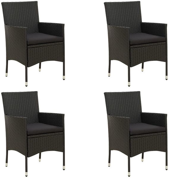 vidaXL Gartenstühle mit Kissen 4 Stk. Poly Rattan Schwarz 316689