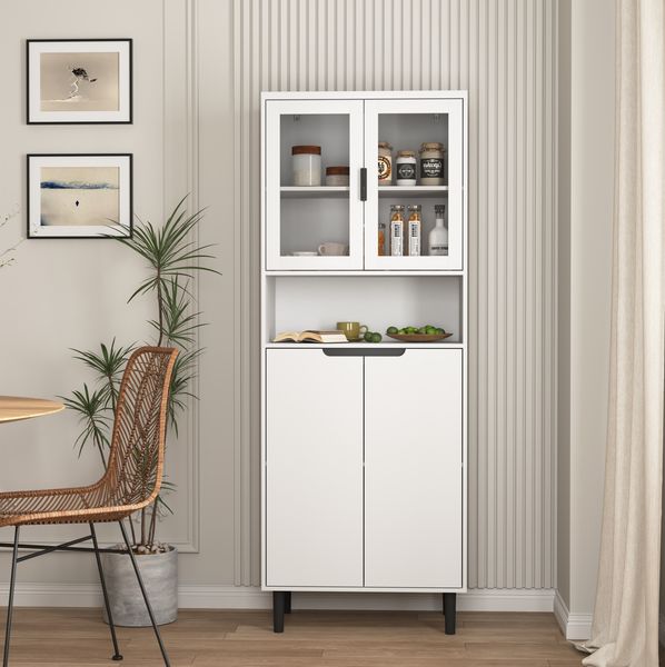 Hohes Bücherregal mit 4 Glastüren verstellbaren Böden 60x35x160 cm Weiß