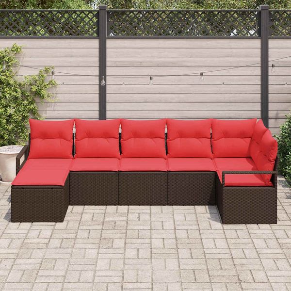 vidaXL Sofa Set mit Kissen 7 pcs Braun und Rot Poly-Rattan 3355143