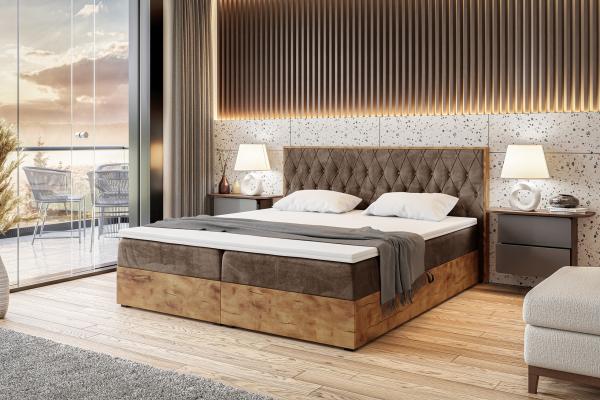 MEBLINI Boxspringbett LOFTY 6 160x200 cm mit Bettkasten - H3/Braun Samt Polsterbett - Doppelbett mit Topper & Taschenfederkern-Matratze