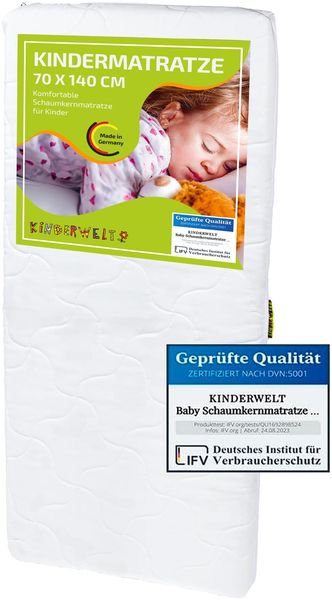 KiNDERWELT Kindermatratze 70x140 cm, Schaumkernmatratze gesteppt, Matratze für Kinderbett, Schaumstoffmatratze Kinder, Made in Germany