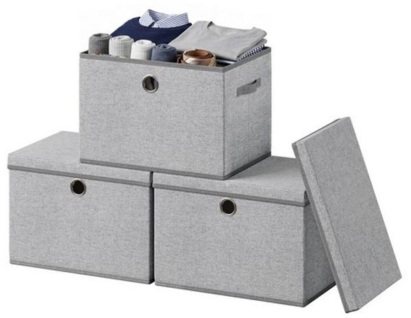 SONGMICS Aufbewahrungsboxen 3er-Set, Ordnungsbox, stapelbar mit Griffen, 43 x 30 x 30 cm, hellgrau