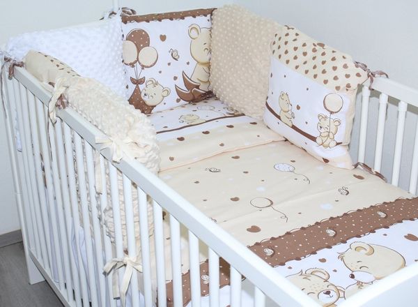 Primawela Bettnestchen Baby Nestchen - 6 Kissen - MINKY und Baumwolle -Umrandung für Babybett