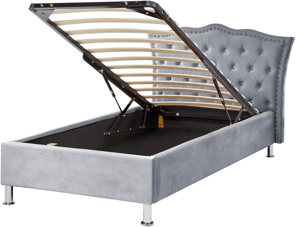 Bett mit Stauraum METZ 90 x 200 cm Samtstoff Grau