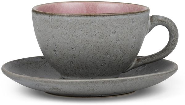 Bitz Tasse mit Untertasse grau / rosa 0,22 l