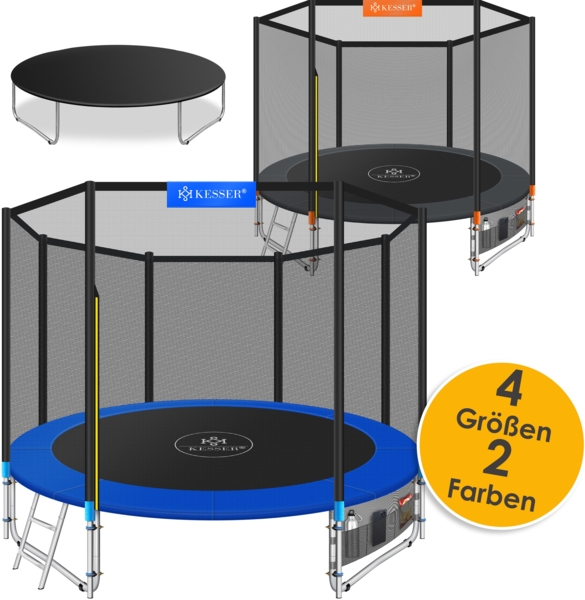 KESSER® Trampolin, mit Sicherheitsnetz, Leiter, Randabdeckung, Seitentasche & Zubehör, Belastbarkeit 150 kg, Orange, Ø 366 cm