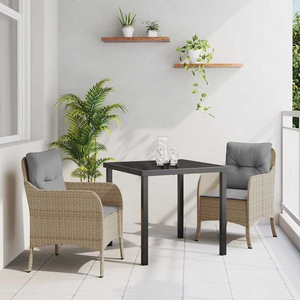 vidaXL Garten Essgruppe mit Kissen 3 pcs Beige Poly-Rattan 3380176
