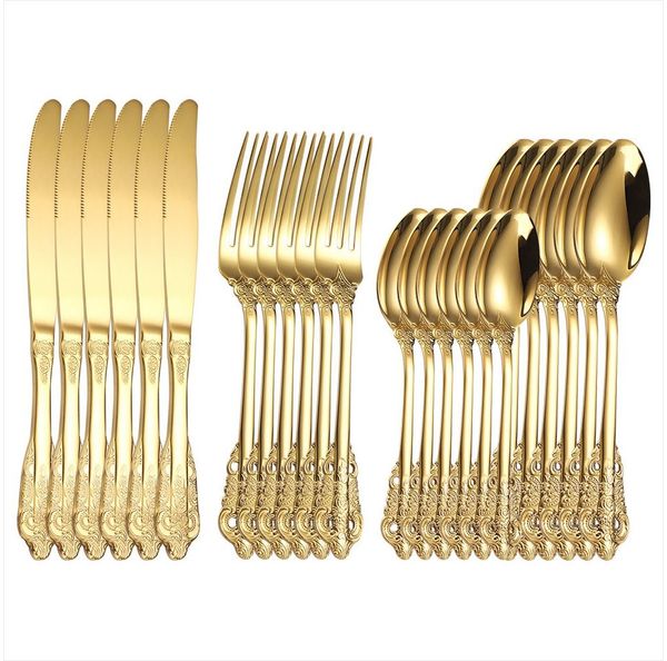 KEENZO Besteck-Set 24-teilig Palast-Stil Gold Besteck Set 6 Personen spülmaschinenfest (24-tlg), 6 Personen, Edelstahl