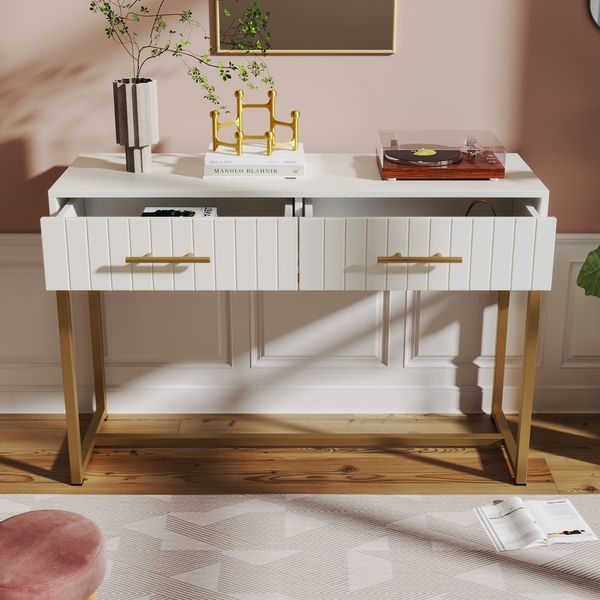 Schminktisch/Kommode aus Spanplatte mit 2 Schubladen, 100x45x75 cm, Weiß