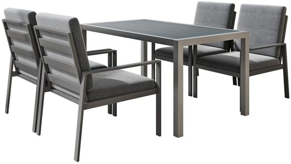MeXo Gartenlounge-Set Gartenmöbel Set Aluminium Outdoor, (5-tlg, mit Polywood Tisch & Auflagen), wetterfest für Terrasse & Garten
