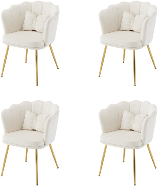 Merax Samt-Wohnzimmerstühlen(4 St), 4er Set, Badezimmerstühlen, gepolsterten Stühlen, vergoldeten Metallbeinen und Schmetterlingskissen, Beige