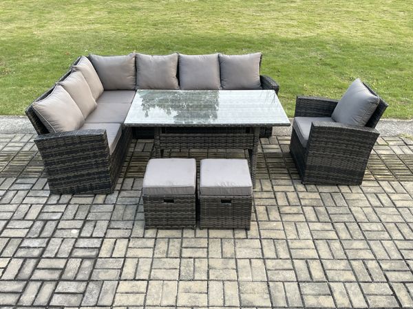 Fimous 9 Sitzer Garten Rattanmöbel Set mit 2 kleine Fußhockern Sesseln