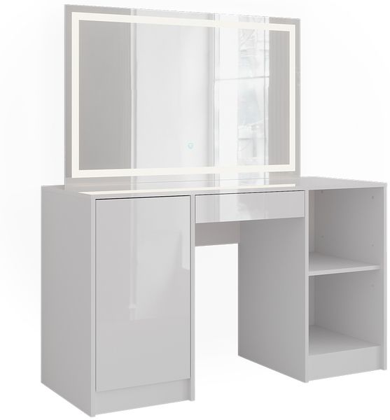 Schminktisch Sherry Weiß/Weiß Hochglanz 128.2 cm mit LED-Spiegel Vicco