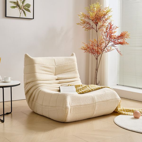 Sofa Einzelsofa, Einzelsessel, Relaxsessel, Klappbares Sofa 1 Teile Ergonomische Unterstützung - Ideal für Wohnzimmer,Weiß,Fußstütze inklusive
