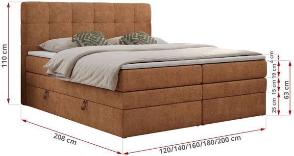 Boxspringbett mit Kopfteil und Topper, Polsterbett - LUKA-KING - 120x200cm - Orange Stoff - H4 Bild 5