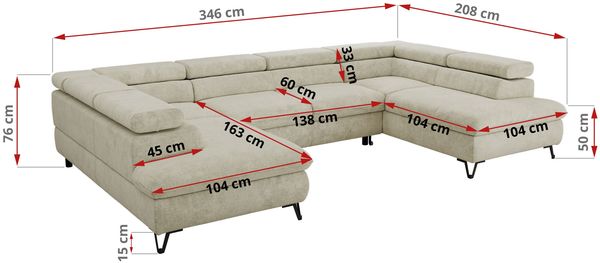 MKS Möbel 'Pablo U-Form' Wohnlandschaft mit Bettkasten, Creme, Schenille grob, ohne Topper Bild 7