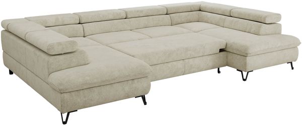 MKS Möbel 'Pablo U-Form' Wohnlandschaft mit Bettkasten, Creme, Schenille grob, ohne Topper Bild 6