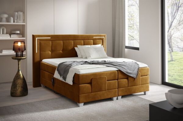 Boxspringbett Elektrisch Bett DORES 120x200cm in Stoff Fresh Senfgelb