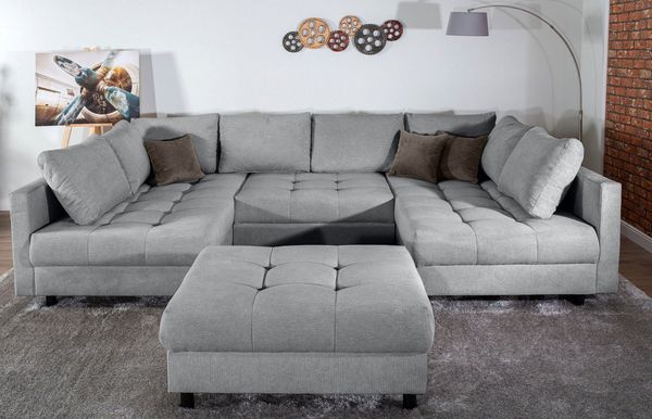 COLLECTION AB Wohnlandschaft Toni U-Form, B: 298 cm, Set: Sofa & Hocker, 3 Zierkissen, Federkern