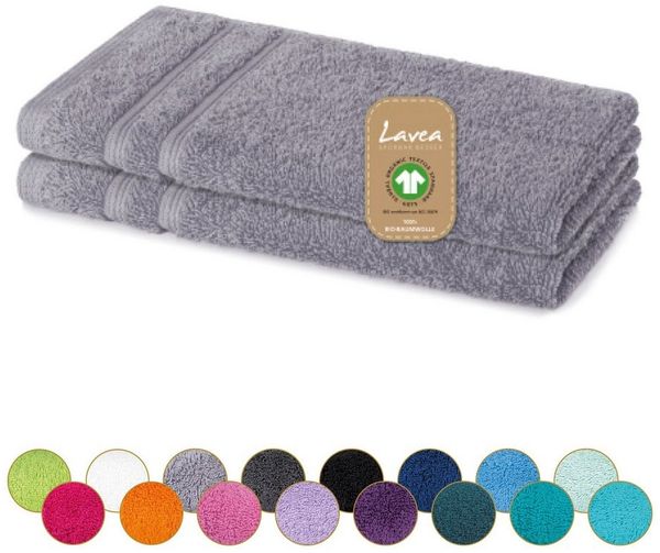 Lavea Gästehandtuch Bali, 30x50cm aus 100% Bio-Baumwolle, einzigartig weiche Gästetücher mit Aufhänger (Set, 2-St), hochwertiges und nachhaltiges Premium Gästetuch – saugstarke Faser