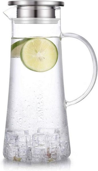 FELIXLEO Karaffe Karaffe Borosilikatglas Glaskaraffe mit Edelstahl Deckel 1500ml