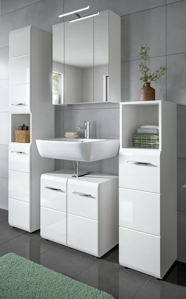 Badmöbel Set Cover in weiß Hochglanz 4-teilig 150 cm
