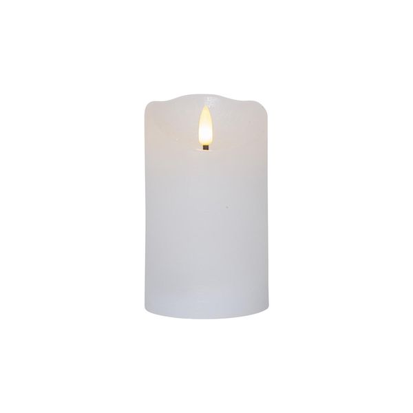 Echtwachskerze ,Flamme Rustic', Batterien, Timer, warmweiß flackernd, weiß, H 12,5cm, Ø 7,5cm