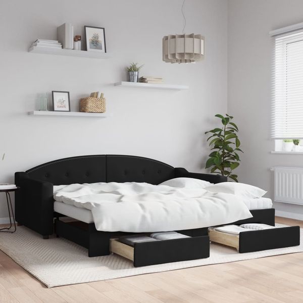 vidaXL Tagesbett Ausziehbar mit Schubladen Schwarz 90x190 cm Stoff 3197578