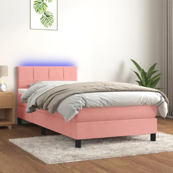 vidaXL Boxspringbett mit Matratze & LED Rosa 90x190 cm Samt 3134380