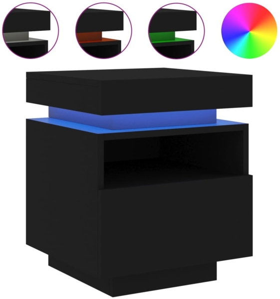 vidaXL Nachttisch mit LED-Leuchten Schwarz 40x39x48,5 cm 836786