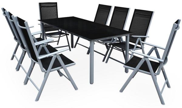 Casaria Garten-Essgruppe Bern, (9-tlg), Aluminium 5mm Sicherheitsglas Stühle Klappbar Verstellbar Wetterfest