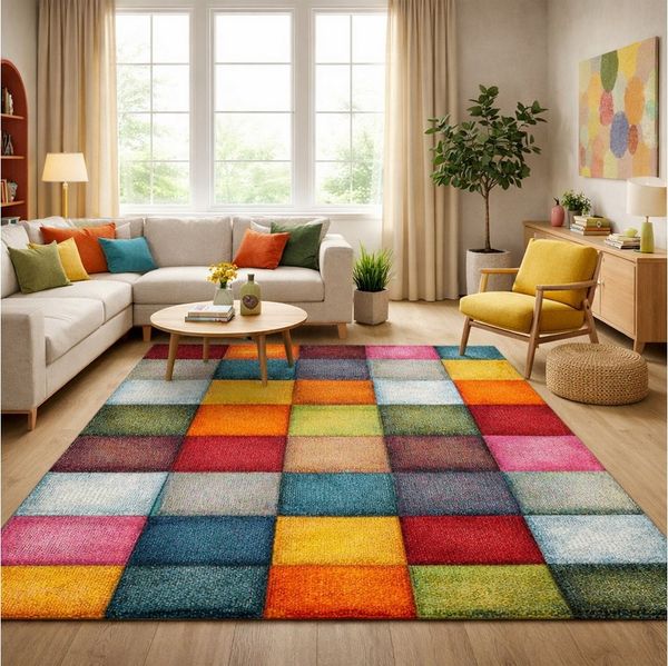 OTTO home Teppich Bond, rechteckig, Höhe: 11 mm, Kurzflor,3D-Design, mit Karo Muster, auch als Läufer erhältlich