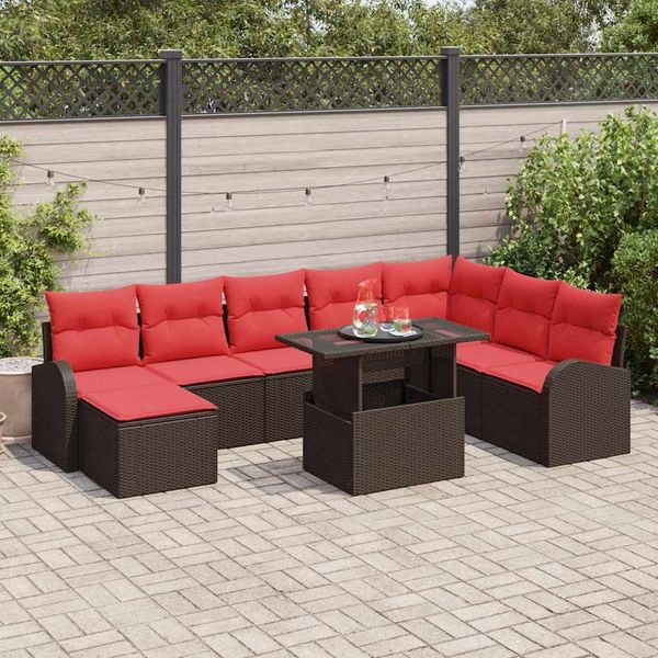 vidaXL Gartensofa-set mit Speicher 9 pcs Braun und Rot Poly-Rattan 3348700
