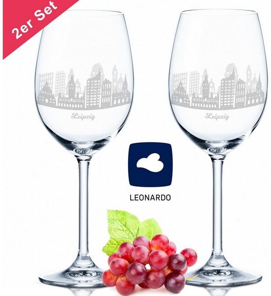 GRAVURZEILE Rotweinglas Weingläser - Skyline Leipzig - mt Gravur im Set -, Glas, Geschenk für Familie & Freunde