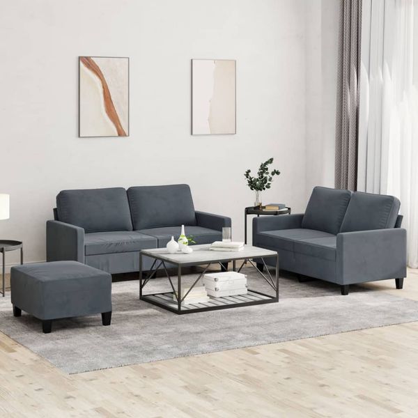 vidaXL 3-tlg. Sofagarnitur mit Kissen Dunkelgrau Samt 3201507