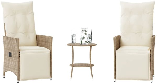 vidaXL 3-tlg. Bistro-Set mit Kissen Beige Poly Rattan 365676