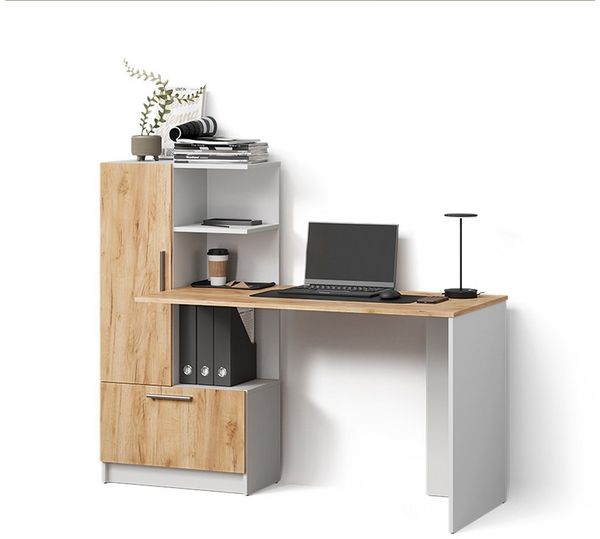 Livinity® Schreibtisch Lorena, Weiß/Goldkraft Eiche, 150 x 120.1 cm mit 2 Türen (1-St)