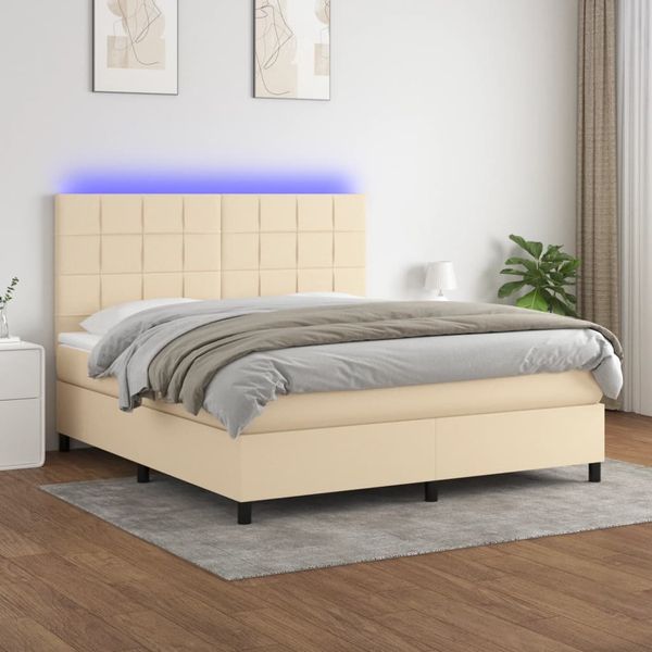 vidaXL Boxspringbett mit Matratze & LED Creme 160x200 cm Stoff 3134890