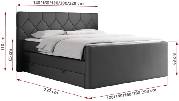 Boxspringbett KING EIGAR, mit einer Doppelmatratze, einem genähten Kopfteil - 160x200 - Dunkelgrau Kunstleder - H3 Bild 5