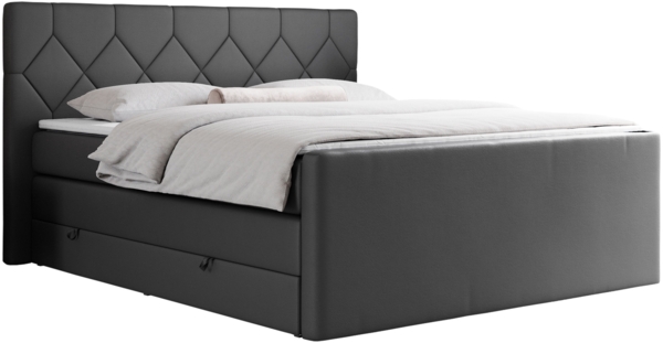 Boxspringbett KING EIGAR, mit einer Doppelmatratze, einem genähten Kopfteil - 160x200 - Dunkelgrau Kunstleder - H3 Bild 3