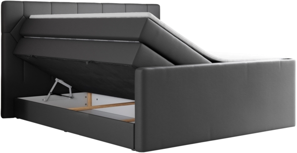 Boxspringbett KING EIGAR, mit einer Doppelmatratze, einem genähten Kopfteil - 160x200 - Dunkelgrau Kunstleder - H3 Bild 4