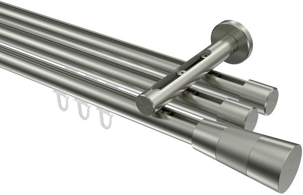 Innenlauf-Gardinenstangen-Set Siteno Tanara 240 cm (geteilt in 2 x 120 cm), 3-läufig, 20 mm Ø Edelstahl-Optik