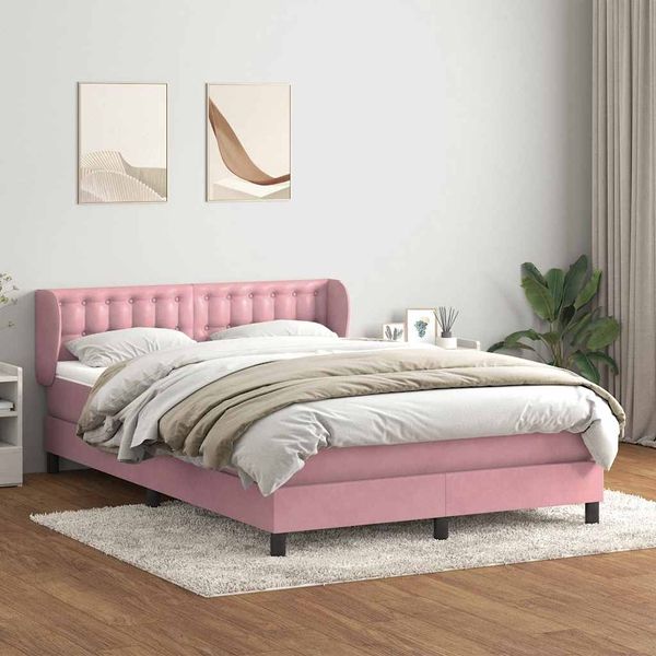 vidaXL Boxspringbett mit Matratze Rosa 160x210 cm Samt 3317870
