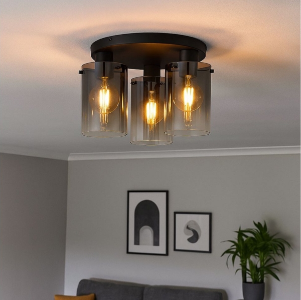 Deckenleuchte, Glas rauchfarben, 3 flammig, D 40,5 cm Bild 2