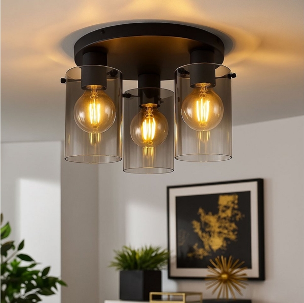 Deckenleuchte, Glas rauchfarben, 3 flammig, D 40,5 cm Bild 3