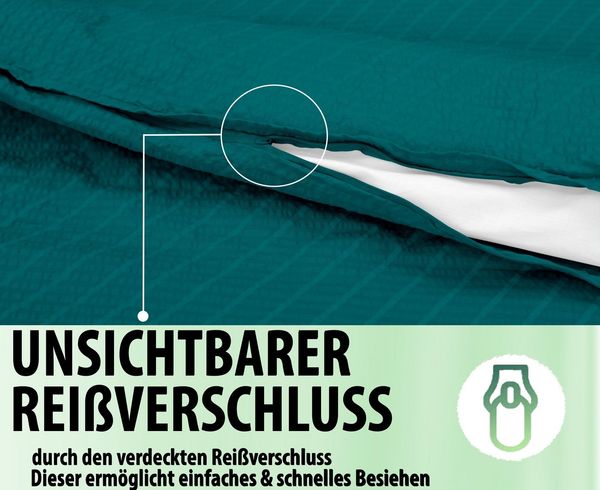 Betz Bettwäsche Seersucker 2tlg. Garnitur Set mit Reißverschluss, Baumwolle, 2 teilig, 100% Baumwolle